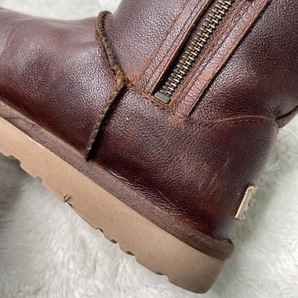 UGG #1008580 Women's Brown Classic Mini Double Zip Leather Boot Shoes Size 9 US - Picture 13 of 15